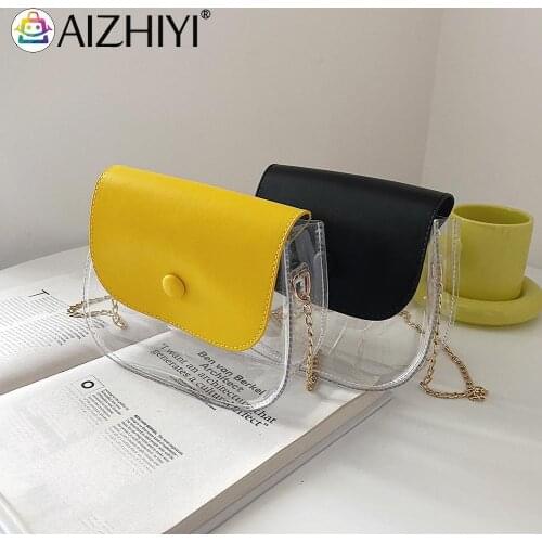 Fashion Women Clear Patchwork Shoulder Bag Casual Chain Mini Flap Crossbody Bags Outdoor Travel Single Shoulder Pouch