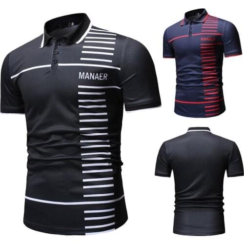 Mens Short Sleeved Polo Shirt Turn Down Collar Striped Pullover T-Shirt With Printing Casual Slim Type Tops