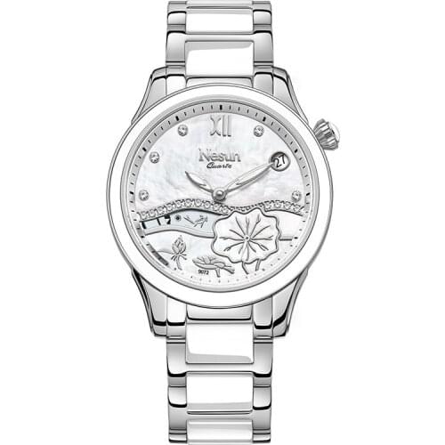 NESUN Original Women Skeleton Automatic Casual Wristwatches Japan Miyota Mechanical 50M waterproof Shell Dial Girls Gift Clock