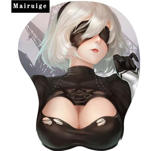 New NieR:Automata 2B Sexy Gaming 3D Breast Mouse pad with Silicone GEL Wrist rest Size 26*22cm