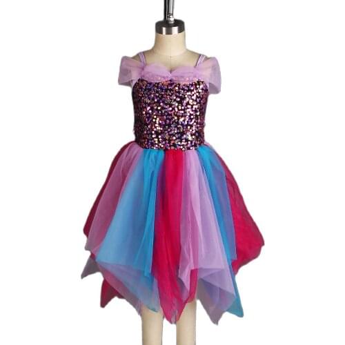 New Arrival Colorful Sequin Bodice Contemporary Dance Dress For Grils&Women Ballet Stage Performance Dance Costume