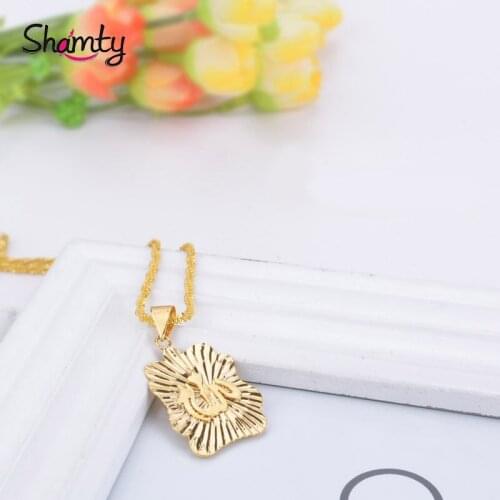 Shamty Mohammed Prophet Allah Necklace Pendant Islam Jewelry Arab Necklaces Pure Gold Color Muslim Middle Eastern EID ramadan