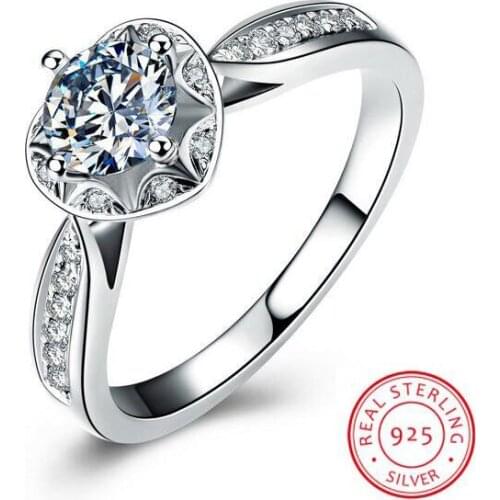 1CT Lovers Luxury Jewelry Pure 100% 925 Sterling Silver Round Cut White 5A CZ Zirconia Party Wedding Engagement Heart Ring Gift