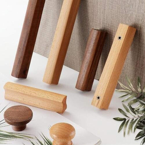 Modern Furniture Solid Wood Handles Home Wardrobe Door Pulls Bedroom Dresser Drawer Knobs and Handle Hardware Accessories