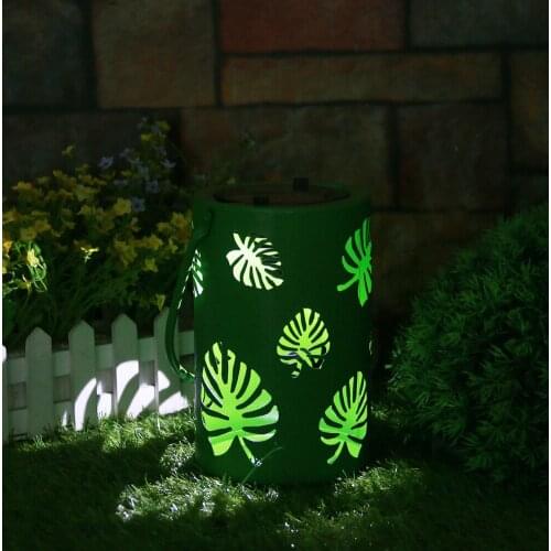 LED Solar Light Metal Hollow Lantern Leaves Projection Lamp Garden Decor Multifunction Waterproof Practical LED Night Lamps