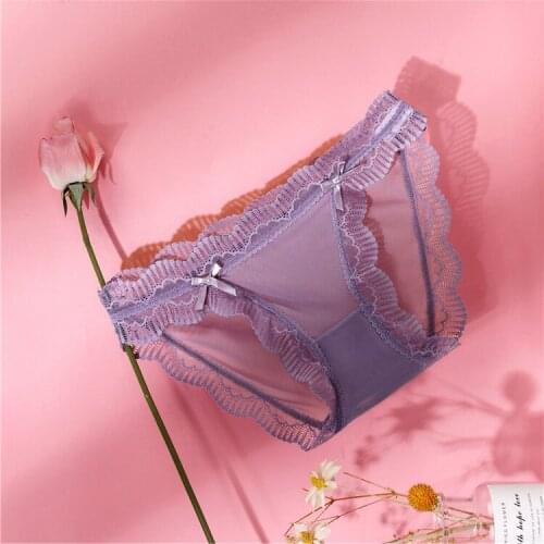 2021 New Underwear Sexy Femme Solid Briefs Lace Perspective Sensuality Underpant Transparent Lingerie Low Waist Womens Panties