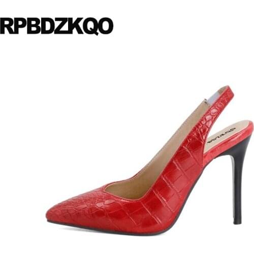 Slingback High Heels Snakeskin Strap Pumps Red Stiletto Pointed Toe Women Shoes 12 44 13 45 Multi Colored Scarpin Super Big Size