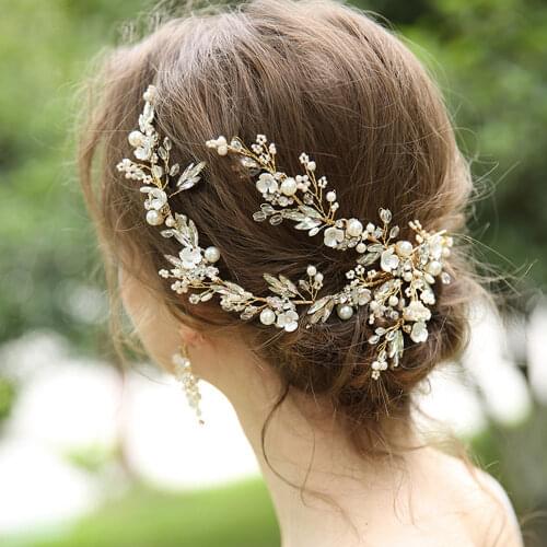 TRiXY H280 Flower Hair Pins Bridal Headband Bridal Hair Jewelry Gold Wedding headpieces Bridal Hair Accessory Bride Hair Tiara