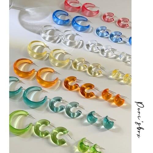 PerisBox 3 Design Multicolor Transparent Acrylic C Shaped Stud Earrings For Women Minimalist Colorful Stud Earring Gift Jewelry
