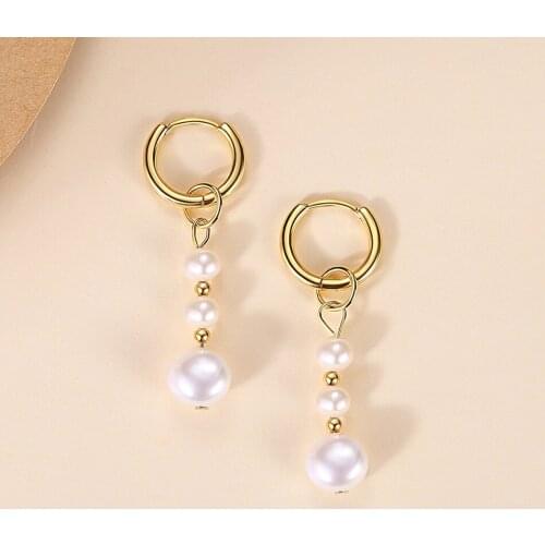 ELESHE Temperament Pearl Long Dangle Earring For Women 925 Sterling Silver Hoop Earrings Gold/Silver/Rose Gold Jewelry Wholesale