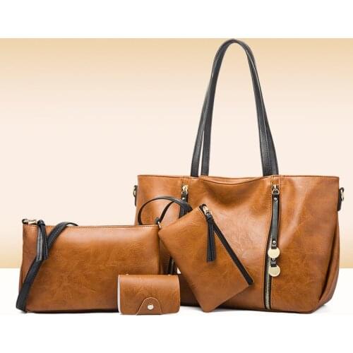 Women Pu Leather Handbags Large Capacity Shoulder Bag High Quality 4 Pieces Tote Messenger Bags Casual Crossbody Bags for Women