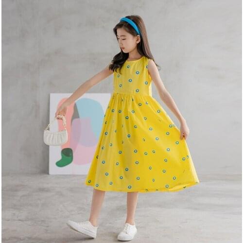 4-20 Years Mother & Daughter Cotton Sleeveless Beach Dresses Clothing Kids Floral Print Party Dress Teenage Girls Sweet Sundress