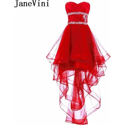JaneVini 2018 Glamorous High Low Prom Gown With Crystal Tiered Tulle Purple Burgundy Bridesmaid Dresses Beaded Women Party Dress