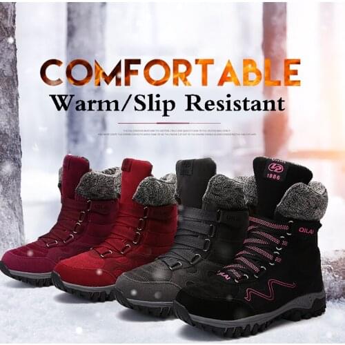 Snow boots 2019 warm fur plush Insole women winter boots square heels flock ankle boots women shoes lace-up winter shoes woman
