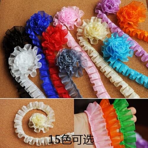 10 Yard/lot 15 Colors Snow yarn ribbon lace trim clothes accessories diy handmade 2.2cm wide headdress fold lace fabric