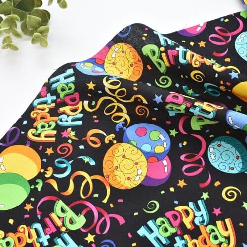110x50cm Cotton Happy Birthday Party Fabric, Making Clothes and Dresses Kids' Shirts Handmade Decoration Home DIY Cloth