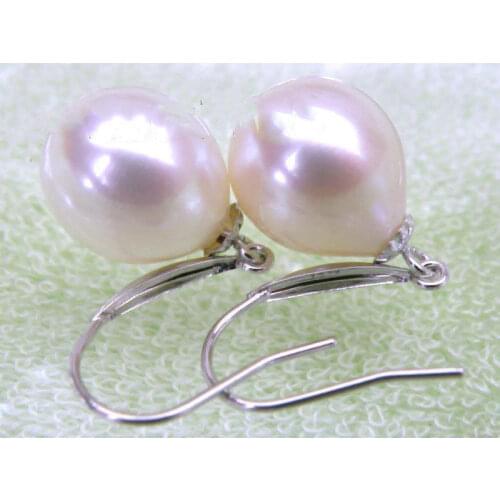 14K/20 White Solid Gold 10*11mm AAA+++ Drop White South Sea Pearls Dangle Earrings