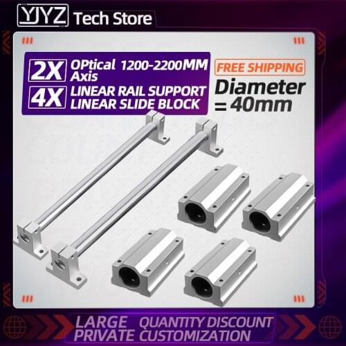 2Pcs OD40mm L-1200-2200mm Cylinder Liner Rail Linear Shaft Optical Axis +4PC SCLUU Bearing Blocks+4PC SK For 3D Printer And CNC