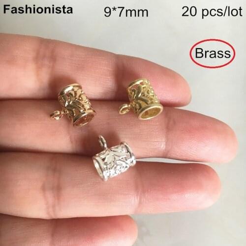 20 pcs -9*7mm Jewelry Connectors Tube Brass Filigree Necklace Hang-Ring Pendant Bails Spacer Bead Hanger Gold Silver-color DIY