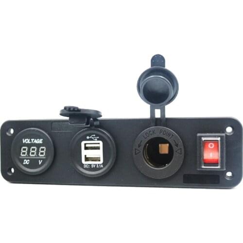 12V / 24V Auto Car Marine Boat Toggle Panel 2.1A Dual USB Charger Cigarette Lighter Socket with Rocker Switch