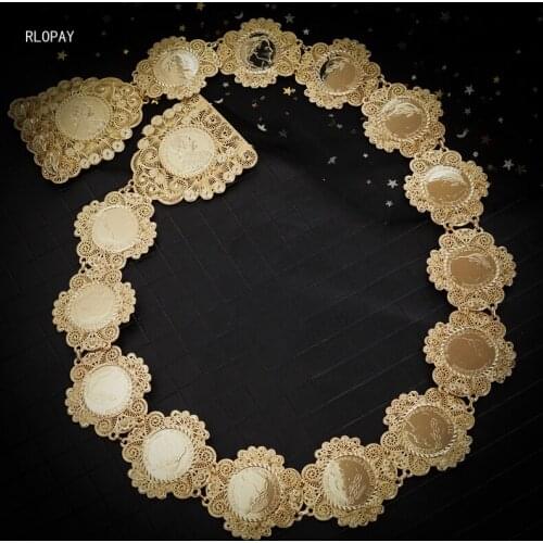 Hollow Flower Gold Waist Chains French Coin Belts Solid Gold Plating Algeria Bridal Dress Belts Ethnic Body Chain for Women