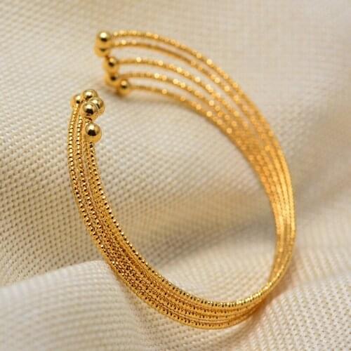 Dubai Arab Bead Gold Color Wedding Bangles for Women Bride Can OPen Bracelets Ethiopian/france/African/Dubai Jewelry gifts
