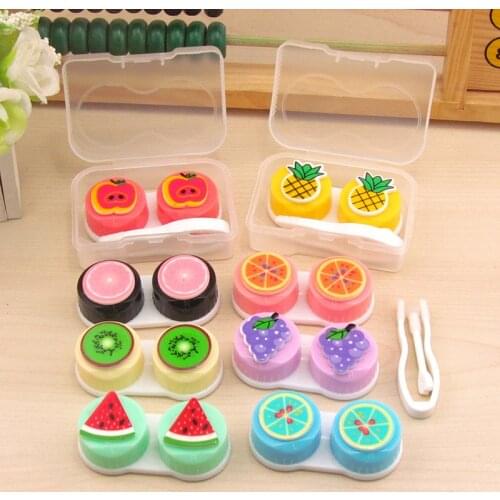Lymouko Hot Sale Lovely Colorful Cartoon Flaunting Fruit Portable Contact Lens Case for Women Gift Container Lenses Box