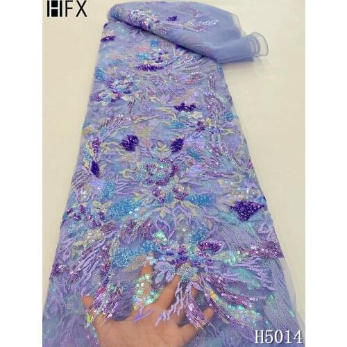 HFX lilac latest 2021 African Net Lace Fabric High Quality Sequins French Mesh tulle Lace Fabric For Wedding Party Dress H5011