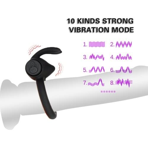 Penis Ring Vibrator Delayed Ejaculation Studs USB Charging Silicone Cock Ring 10Speed Vibrating On Dick For Sex For Men Cockring