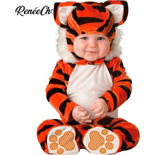 2018 Halloween Costume For Kids Infant Tiger Costume Baby kigurumi Onesie Winter Animal Cosplay Jumpsuit Shoes Hat Full Set