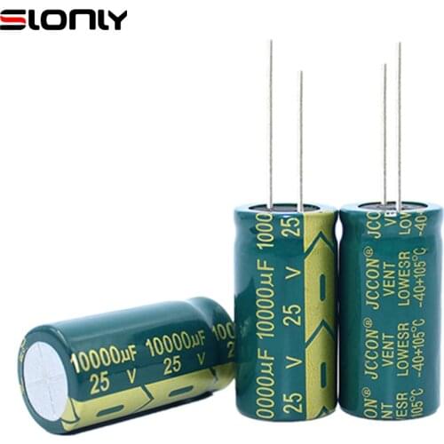 3pcs-15pcs/lots of 10000uF 25V 18x35mm JCCON Pitch 7.5mm Green Gold Audio Amplifier High Frequency Low Resistance Capacitors