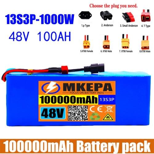 High capacity 48v battery 48v 20000Ah 1000w 13S3P Lithium ion Battery Pack For 54.6v E-bike Electric bicycle Scooter with BMS