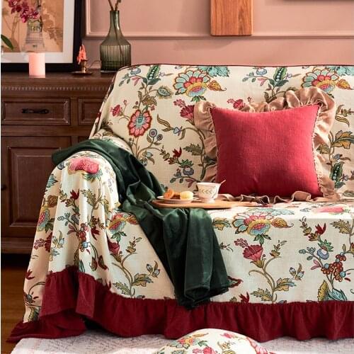 Linen Sofa Cover All-inclusive American Floral Pattern Sofa Towel Nordic Four Seasons Universal Cover Dust Cover for living room