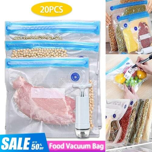 Food Fresh Bag Reusable Vacuum Sealing Bags Storage Meet Fruit Snacks Pet Food Sealer Ziplock Bag With Hand Pump Sealing Clips