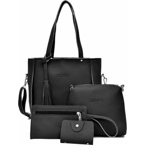 Omens Fashion Leather Four-Piece Shoulder Handbag Crossbody Wallet Messenger Bag Card Package