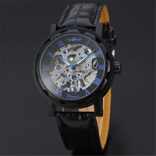 2016 Mens Skeleton Mechanical Watch Winner wristwatch Man watches Leather Relogio Masculino Luxury Fashion Casual Wrist Watch