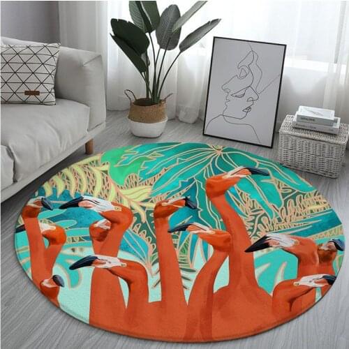 Nordic style floor carpet chair cushion flamingo print bedside carpet decoration round floor mat for modern living room