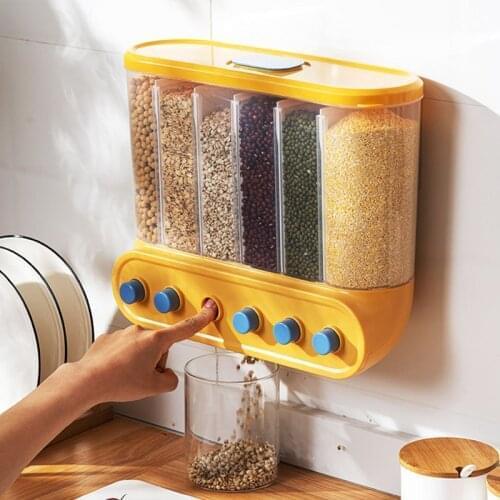 Wall-Mounted Grain Dispenser Cereal Container Organization Food Storage Holders Kitchen Sealed Cans Compartment Storage Box