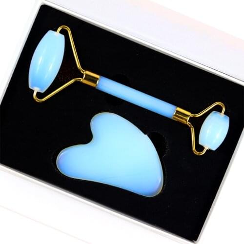 Opalite Face Roller Gua Sha Tool Set Crystal Mineral Healing Massager Facial Body Neck Health Skin Care Massage Beauty Detox