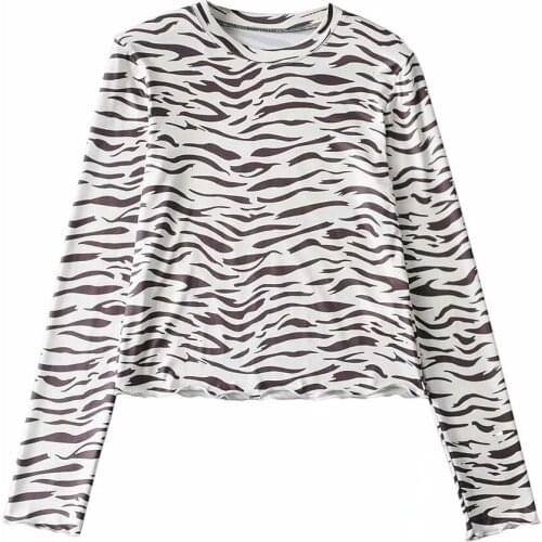 Autumn trend T-shirt zebra background long sleeve wild Korean simple style top