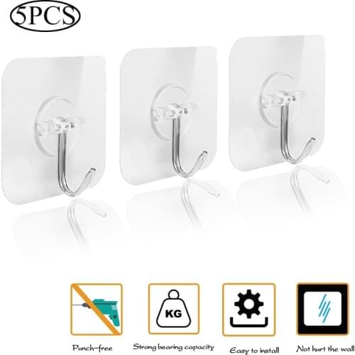5PCS Strong Self Adhesive Hooks Waterproof Transparent Wall Sticker Hanger Hook Heavy Load Rack Cup Sucker Household Products