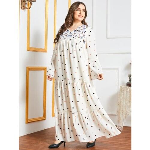 Ramadan Turkey Women Muslim Dress polka dot plus size Abaya Duabi Arab Vestido Moroccon Kaftan Islamic Clothing jilbab Gown Robe