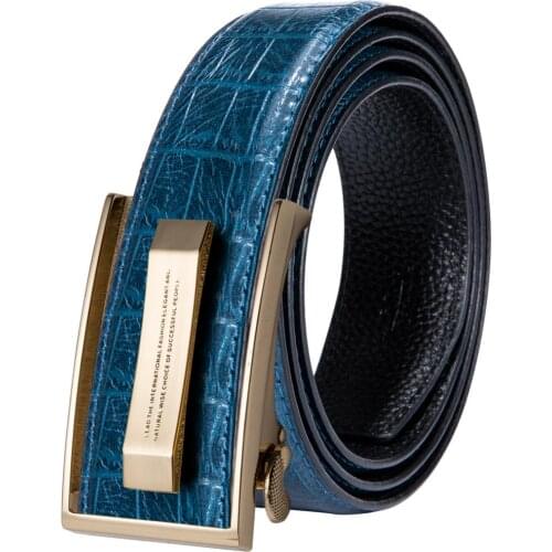 2020 New Fashion Blue Crocodile Leather Belts for Men Waist Fashion Cowboy Jeans Casual Leather Belts Automatic Gold Buckle belt