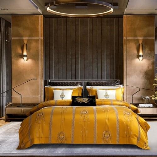 Luxury royal satin jacquard bedding set queen/king size bed set gold 4/6/10pcs duvet cover sets thick cotton bed cover set