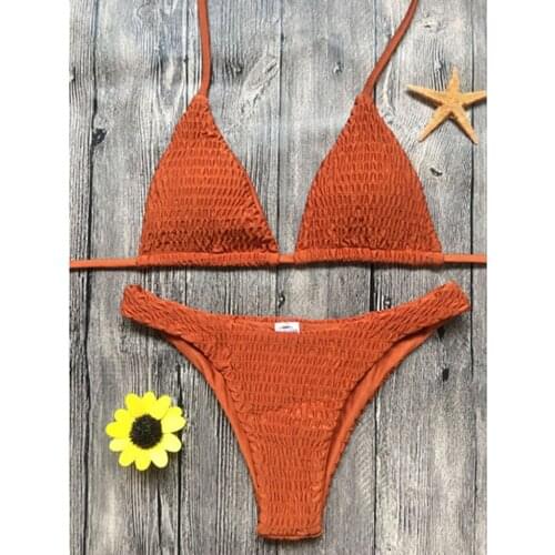 Sexy Triangle Thong Bikini Set 2020 Women High-quality Push Up Swimwear Women Summer Beach Bathing Suit Padded Bikini Solid