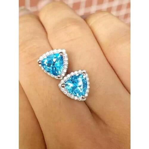 Natural topaz stone earrings 925 silver Natural blue gemstone earring women romantic Triangle fine Earrings for engagement