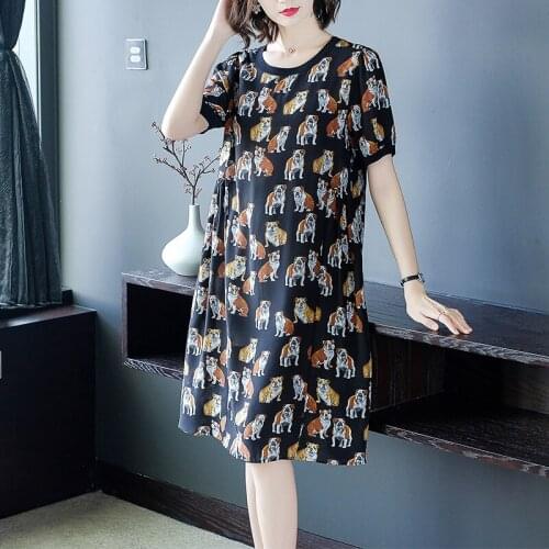 Silk Summer 100% Real Women Plus Size Korean Print Beach Party Dress Vestidos De Verano G868891 YY2913