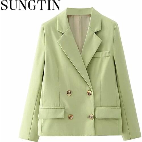 Sungtin Cropped Vintage Green Office Lady Blazer Women Loose Casual Blazers Jacket Suit Spring Korean Chic Outerwear Female OL