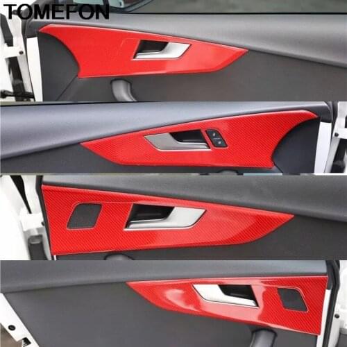 TOMEFON For Audi A5 2017 2018 2019 LHD CarbonFiber Inner Door Handle Pull Panel Safety Lock Cover Trim Sticker Accessories ABS