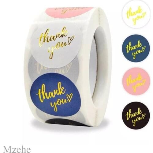 50-500pcs 4-color bronzing Round thank you Labels Packaging Sticker for Candy Dragee Bag Gift Box Wedding Thanks Stickers